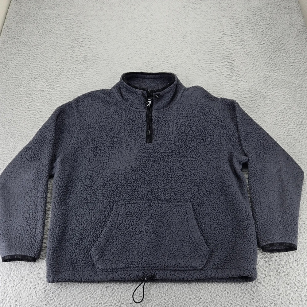 PINK Jacket Womens XL Gray Fuzzy Long Sleeve 1/4 Zip Pull Over Pockets